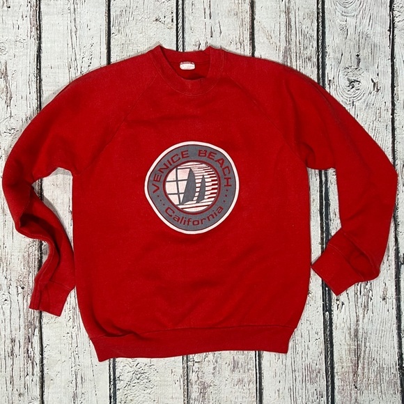Venice Beach California Vintage Red Crewneck 1980s Travel Tourism Sweatshirt - Picture 1 of 4